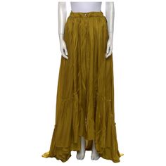 Ann Demeulemeester Ruffle Embellishment Long Skirt. Green Estimated Item Measurements Waist: 26.75" Hip: 37.25" Length: 45.75" Fabric: 75% Rayon, 25% Silk Ann Demeulemeester, Long Skirt, Embellishments, Womens Skirt, Size 4, Silk, My Style, Skirt, Green