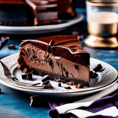 a slice of chocolate cheesecake on a plate