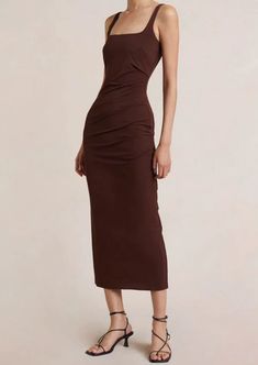 Yasmin Midi Dress - Cognac | house of lolo Aria Dress, Body Con Dress Outfit, Black Wrap Dress, Cream Dress, Black Midi Dress, Square Neckline, Night Dress, Cognac, Dress To Impress