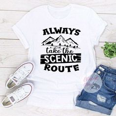 Funny camping shirts make awesome gifts for the adventurer in your life. From our happy camper t-shirt to the cool campfire tees, camp shirts are perfect for people who love to camp. Funny Camping Shirts, Always Take The Scenic Route, Camping Shirts Funny, Camp Shirts, Camping Shirts, Funny Camping, Camping Humor, Awesome Gifts, Scenic Routes