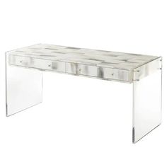 an acrylic desk with three drawers on one side and four drawers on the other