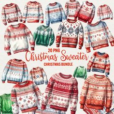 the christmas sweater pattern is shown in red, white and green