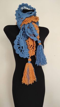 Crocheted lace scarf Wool 100% Hand Knitted Blue Shawl For Winter, Hand Knitted Blue Winter Shawl, Blue Hand Knitted Winter Shawl, Handmade Blue Shawl For Winter, Blue Crochet Scarves For Winter, Blue Bohemian Crochet Scarves, Crochet Lace Scarf, Scarf Wool, Crocheted Lace