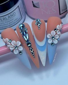 Kelly Richardson | I found these that I done last year but didn’t post them because I wanted to redo the pointer nail but stuff it I have off days an this is… | Instagram Reception Nails, Flower Nails Acrylic, Frenchie Nails, Bling Nail Art, Bright Nail Designs, Country Birthday, Rose Nail Art, Edge Nails, Nail Techniques