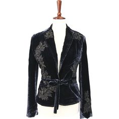 Vintage Velvet Jacket Blazer Embroidered and Beaded | Shop THRILLING Embroidered Winter Evening Outerwear, Embroidered Fitted Evening Outerwear, Embroidered Fitted Outerwear For Evening, Embroidered Long Sleeve Evening Blazer, Fitted Embroidered Evening Outerwear, Embroidered Evening Blazer For Winter, Long Sleeve Embroidered Evening Blazer, Black Velvet Blazer, Green Tweed