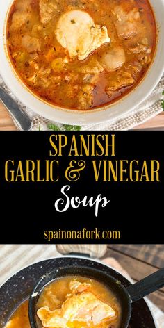 spanish garlic and vinegar soup in a black bowl