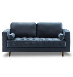 Bente Tufted Velvet Loveseat 2-Seater Sofa - Light Blue - MaviGadget Blue Velvet Loveseat, Sofa Blue, Blue Velvet Sofa, Sofa Velvet, Sofa Modern, Velvet Loveseat, Tufted Bench, Mid Century Modern Sofa, Sofa Loveseat