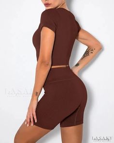 Lasaky - Active High Waist Butt Lift Set Sporty Stretch Brown Tops, Brown Stretch Athleisure Top, Sporty Brown Stretch Top, Brown Stretch Workout Top, Fitted Brown Workout Tops, Fitted Brown Athleisure Top, Stretch Brown Sports Tops, Brown Stretch Sports Tops, Fitted Brown Top For Yoga