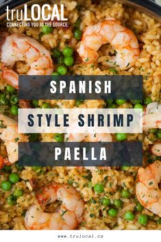 spanish style shrimp paella with peas and rice