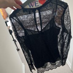 Brand New, Never Worn, In Perfect Condition. Pet Free Smoke Free Home. Black Sheer Lace Top For Spring, Sheer Black Lace Top For Party, Black Sheer Lace Top For Evening, Sheer Black Lace Top For Evening, Black Lace Top For Night Out In Spring, Black Lace Top For Spring Night Out, Black Lace Top For Party In Spring, Black Lace Top For Spring Evening, Black Lace Top