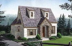 this is an artist's rendering of a house in the country style with stone and shingles