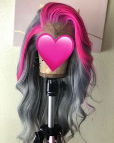 Grey And Pink Wig, Dyed Lace Front Wig, Unique Wig Colors, Dyed Wig Ideas, Exotic Wig Colors, Dyed Hair On Dark Skin Women, Creative Color Hair, Colored Hair Pink, Wig Color Ideas Black Women