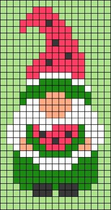 a cross stitch christmas ornament in green and red