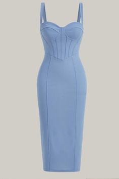 Indulge in luxurious sophistication with the Miranda Solid Bustier Cami Dress. This sleeveless, bodycon midi dress is crafted from recycled materials and features a solid color design with a below-the-knee length. The woven fabric adds an extra touch of elegance to this must-have piece. 95% Polyester, 5% Elastane Model is wearing size small Please allow 3-5 business days to process and ship. Product Measurements in cm : Size US Bust Waist Size Hip Size Length Straps Length XS 2 70.00 57.50 80.00 Sleeveless Spring Bandage Dress For Formal Events, Elegant Sleeveless Bodycon Corset Dress, Fitted Solid Color Strapless Midi Dress, Fitted Strapless Midi Dress, Chic Bodycon Midi Corset Dress, Elegant Knee-length Bodycon Corset Dress, Elegant Spring Bodycon Corset Dress, Fitted Midi Bodycon Dress, Solid Color Sleeveless Midi Dress With Fitted Bodice