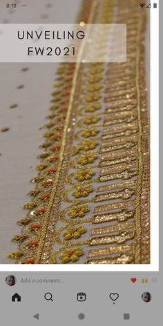 an image of gold sequins on the side of a white tablecloth with text overlay reading unveiling fw201