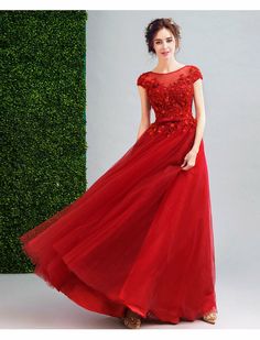 Cap Sleeve Ball Gown, Red Embroidered Dress For Gala, Embroidered Red Gala Dress, Red Prom Dress With Floral Embroidery, Formal Red Gown With Floral Embroidery, Red Floral Embroidered Prom Dress, Elegant Red Gown With Floral Embroidery, Fitted Red Gown With Floral Embroidery, Red Fitted Gown With Floral Embroidery