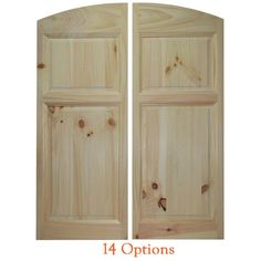 two wooden doors with holes in the middle and one open on each side, both showing woodgrain