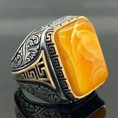 Men Silver Ring, Amber Stone Ring , Natural Stone , Ottoman Rings , Ottoman Jewelry , Amber Gemstone, Ottoman Jewelry , 925 Sterling Silver Ring , Gifts for Husband , Gift For Him ★Item Details * Gender : Male / Female * Material : 925K Sterling Silver * Total weight : 15 Grams * Gemstone : Amber Stone ✔ Ready to Ship in 1-2 Business Days .. ✔ Shipped to the Worldwide 1-5 business days with free shipping... ✔ The product will be sent to you with a handmade wooden box to avoid any damage during s Ring Bernstein, Stone Ottoman, Men Silver Ring, Ottoman Jewelry, Ring My Bell, Handmade Wooden Boxes, Art Jewelry Design, Christmas Gifts For Couples, Amber Gemstone