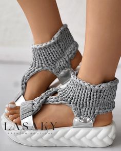 Lasaky - Chic Knitted Sandals with Cutout Crisscross Design Crochet Open Toe Sandals For Spring, Spring Crochet Open Toe Sandals, Casual Crochet Sandals For Summer, Casual Crochet Sandals For Vacation, Criss Cross Sandals, Tan Sandals, Ring Der O, Black Hot Pink, Fashion Materials