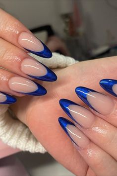 Blue Prom Nails, Blue Christmas Nails, Blue And Silver Nails, Dark Blue Nails, Simple Acrylic Nails, Burgundy Nails, Dark Nails