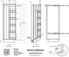 the drawing shows an open cupboard with shelves and drawers, along with measurements for each cabinet