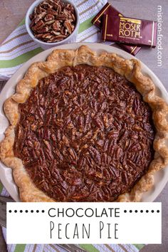 a chocolate pecan pie on a table