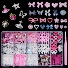 PRICES MAY VARY. Nail Charms Set: You will receive a box 15 grids of pink color white assorted nail charms. Enough quantity and styles of nail charms to meet your needs Variety Shapes & Styles: This package includes assorted styles, such as bowknots/ flowers/ rose/ bears/ heart/ butterfly/ star/ planet nail charms. With so many kinds of charms, it will surprise you and you can find something special in nail charms decoration Trendy Cute Nail Charms: This set is mixed with different styles, shape Gems For Nails, Nail Charms Jewelry, Rose Bears, Planet Nails, Pink White Nails, Bears Nails, Kandi Kid, Heart Butterfly, Acrylic Nail Kit