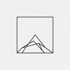 a black and white line drawing of mountains in a rectangle on a light gray background