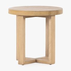 a small wooden table on a white background