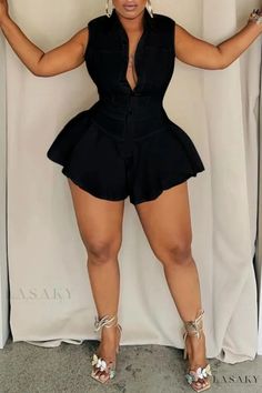 Lasaky - Sleeveless Bodysuit with Turn-Down Collar and Button-Up Back Sleeveless Corset With Buttons, Bodycon Romper, Modest Neckline, Body Conscious, Sleeveless Bodysuit, Sleeveless Rompers, Turndown Collar, Cinched Waist, Olivia Mark