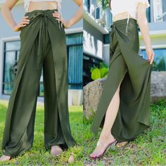 Nwt Small Iris Wrap Pants. 100% Polyester. Zipper On Side. Shorts Lining Inside. Very Soft And Comfortable. Chic Bottoms With Side Slits At Cheap Price, No Sew Wrap Pants, Iris Basic Clothing, Basic Pants, Wrap Pants, Wide Leg Palazzo Pants, Outfit Design, Bohemian Beach, Pants Color