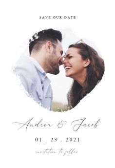 an image of a man and woman kissing in front of a white background with the words save our date on it