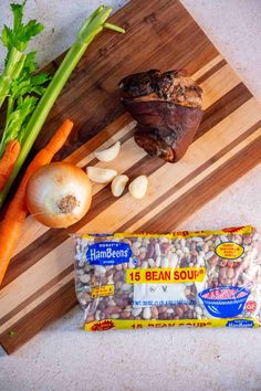 some vegetables and meat on a cutting board