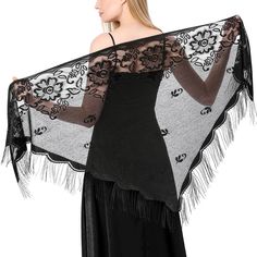 PRICES MAY VARY. DELIGHTFUL DESIGN: Add a touch of elegance to your outfit with our Ladiery Lace Triangle Shawl. Featuring a unique floral lace crochet design and elegant tassels, this versatile accessory can be worn as a scarf, wrap, shawl, or top. Perfect for women attending weddings, bridesmaids, or any special occasion where you want to stand out with unique and stylish pieces! SIZE REFERENCE: With excellent coverage and a length of 180×70 cm / 71" x 28", our lace shawl covers your shoulders Elegant Style Dress, Boho Head Wrap, Lace Shawls, Wedding Shawls, Dress With Shawl, Triangle Shawls, Party Kleidung, Triangle Scarf, Lace Scarf