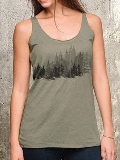 Forest Layers- Women's Racer Back Tank Top Fitted Summer Tops For Outdoor, Fitted Tops For Summer Outdoor, Fitted Green Outdoor Tops, Cotton Racerback Top For Workout, Fitted Tops For Outdoor Summer Activities, Fitted Green Tops For Outdoor, Fitted Tops For Summer Outdoor Activities, Summer Casual Outdoor Tank Top, Casual Summer Outdoor Tank Top