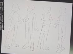 three sketches of people standing next to each other