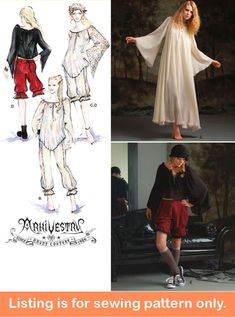 three different styles of clothing with the words sewing is for sewing pattern only