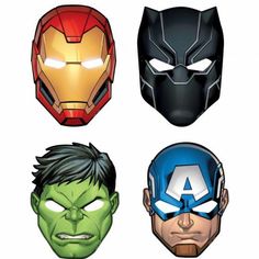 the avengers masks are shown in four different colors