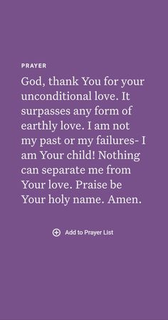 a purple background with the words prayer, thank you for your unconditional love