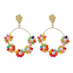 LDP Women's Fashion Statement Design Beaded Flower Bohemian Style Earrings Cheap Multicolor Earrings For Party, Cheap Colorful Earrings For Gifts, Cheap Multicolor Earrings For Birthday, Cheap Multicolor Earrings For Celebration, Cheap Multicolor Jewelry For Celebrations, Cheap Multicolor Festive Jewelry, Cheap Vibrant Earrings For Gifts, Cheap Colorful Earrings For Women, Cheap Traditional Multicolor Earrings