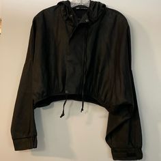 Zara Nwt Bloggers Fave Sold Out Sz M Dark Black Soft Comfortable Coated Lyocell Leather Look Jacket Raglan Sleeves To Accommodate Sweaters Elastic /Tie/ Snap/ Zip & Adjustable Sleeve Cuffs Water Resistant Does Not Feel Plastic Or Rubbery. Amazing Fabric 5 Stars Vegan Pet Free Adult Home Cropped Coat, Zara Jackets, Black Crop, Zara Black, Dark Black, Raglan Sleeve, Water Resistant, Jackets & Coats, Jackets For Women