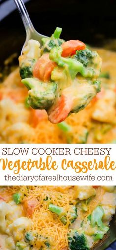 slow cooker cheesy vegetable casserole with broccoli and cheese