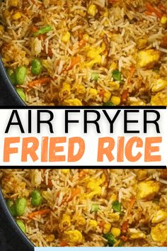 an air fryer is filled with fried rice and veggies on the side