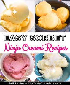 four different types of ice creams with text overlay that says easy sorbet