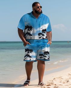 Introducing the Plus Size L-9XL Hawaiian Shirt Shorts Setyour ultimate summer companion! This vibrant outfit features a breezy, short-sleeve Hawaiian-style shirt paired with comfortable shorts, perfect for the modern man who loves to stay stylishly casual. Crafted from lightweight, breathable cotton, this set ensures you stay cool and dry even on the hottest days. With eye-catching prints inspired by the lush landscapes of Hawaii, this ensemble adds a splash of color to any occasion. Available i Blue Short Sets For Beach, Blue Short Beach Sets, Collared Beach Sets For Summer, Collared Summer Vacation Sets, Casual Beach Sets Short Length, Short Sleeve Beach Sets For Summer, Casual Collared Beach Sets, Casual Beach Sets, Beachwear Set With Short Sleeves For Vacation