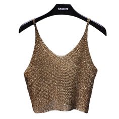 Knitted Crop Khaki Colored With Gold Highlights 15” Length 36.2” Chest Purchase Same Item From Me On Vinted For A Better Deal And Less Fees Marleelambert Iridescent Fabric, Sparkle Top, Sequin Crop Top, Womens Tops Summer, Top Cropped, Streetwear Women, Club Outfits, Cami Tanks, Summer Tops