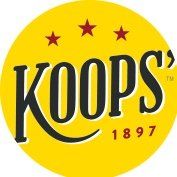 the koops logo is shown in black and yellow with five stars on it's side