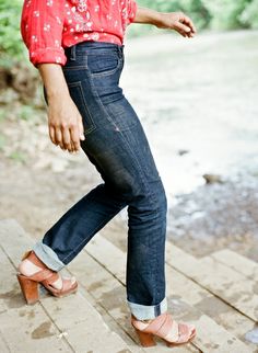 Selvedge Washed Blue Cotton Jeans