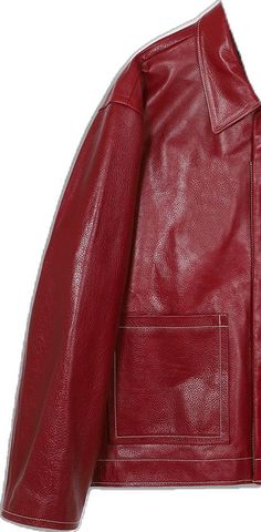 Leather Jacket With Contrast Stitching For Work, Workwear Leather Jacket With Contrast Stitching, Luxury Leather Jacket With Welt Pockets For Fall, Classic Leather Outerwear With Contrast Stitching, Red Leather Outerwear With Pockets, Fall Leather Jacket With Contrast Stitching, Burgundy Long-sleeve Leather Jacket, Burgundy Leather Jacket With Long Sleeves, Leather Jacket With Contrast Stitching