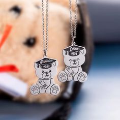 ♥ Our custom bear necklace is customizable with their name, graduation year, and school name, creating a truly personalized piece that commemorates this special milestone. ♥Choose from three charming bear designs, each pendant is meticulously crafted with attention to detail and finished with exquisite craftsmanship. You can find the perfect one to match their personality and style. ♥ Graduation presents for her: ideal graduation gift ideas for daughter friends, and anyone celebrating their acad Personalized Silver Necklace For Graduation Gift, Personalized Silver Necklace For Graduation, Personalized Jewelry For Graduation And Mother's Day, Graduation Gift Ideas For Daughter, Gift Ideas For Daughter, Graduation Gift Ideas, Hobby Gifts, Graduation Presents, Graduation Year